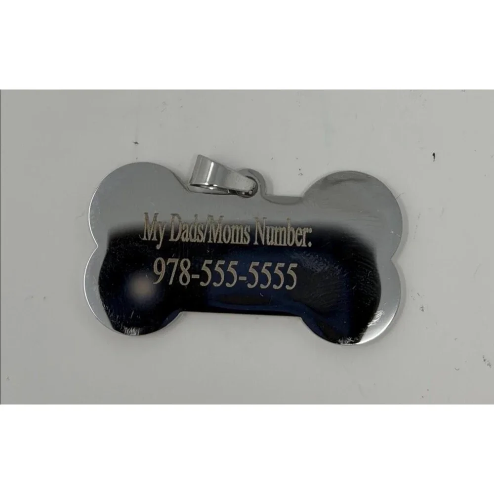 Stainless Steel Bone Tag, Personalize with Name, Address and Phone number